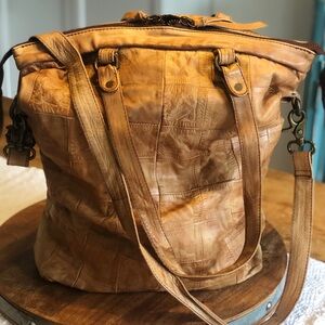 Free People Cream Leather Accent Bag